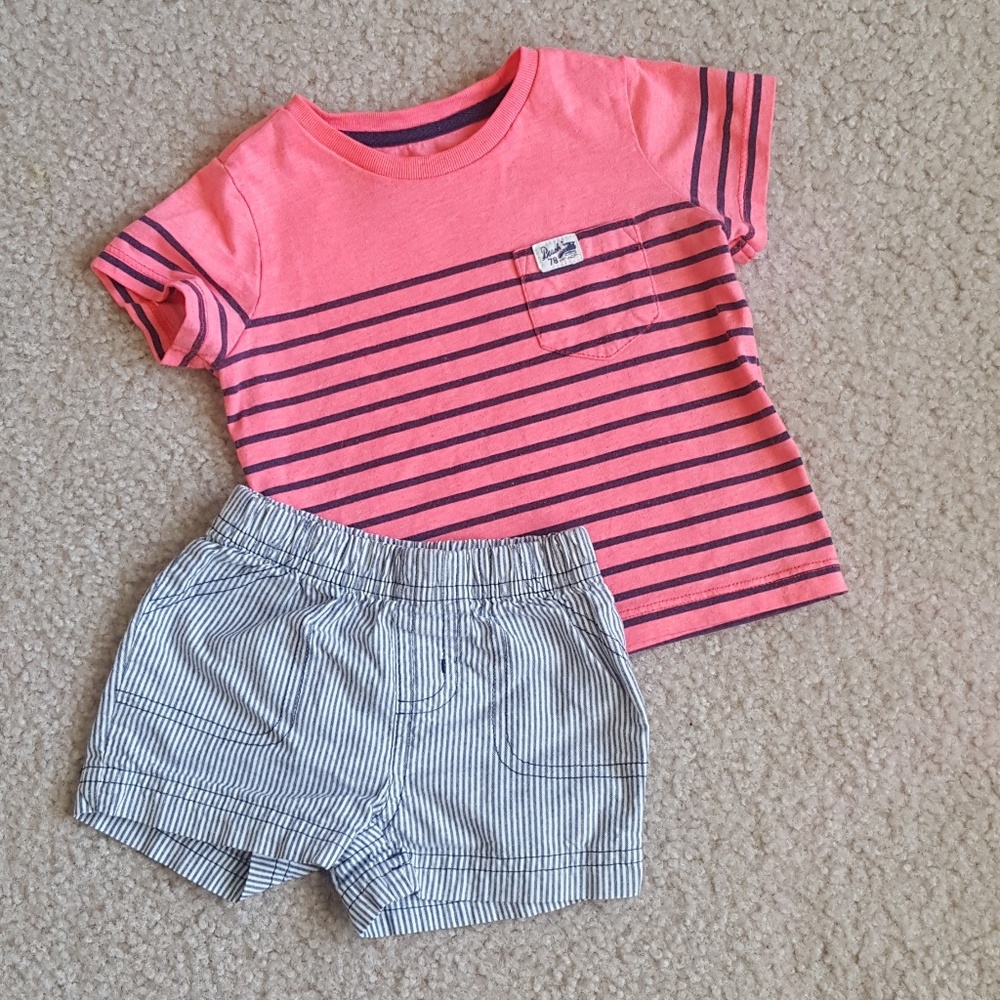 Carter's Pink Shirt & Striped Shorts set (6mo)